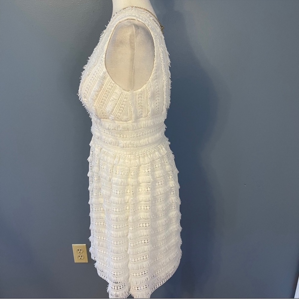 Aidan Mattox Ivory Feminine Fringe Lace Playful Crochet Bridal Party Dress Sz 4 - Picture 8 of 15
